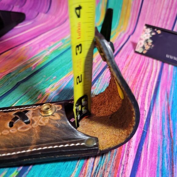 🔷️Vintage Tooled Leather Belt Loop Knife Sheath or Case Small Landscape - Picture 7 of 7